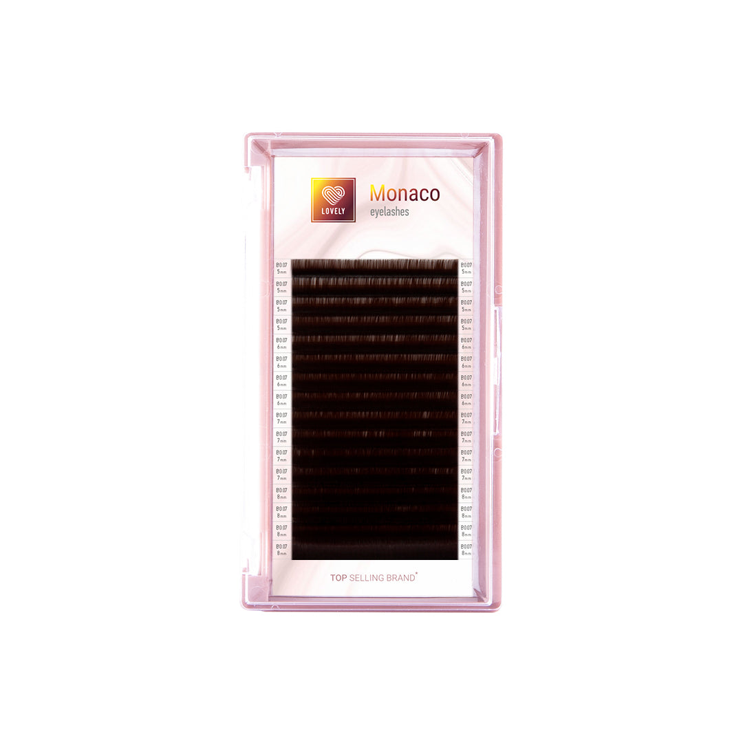 Eyelash extensions dark brown Lovely Monaco - 16 lines Mix (pink tray) (C 0.05 8-15 mm)